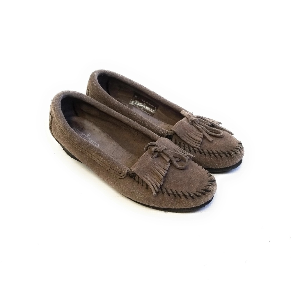 MINNETONKA Gray Suede Moccasin Loafers Flats 8.5 - Picture 1 of 8